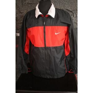 Vintage Nike Windbreaker Jacket XL Black Red White Big Swoosh Full Zip Y2K Track